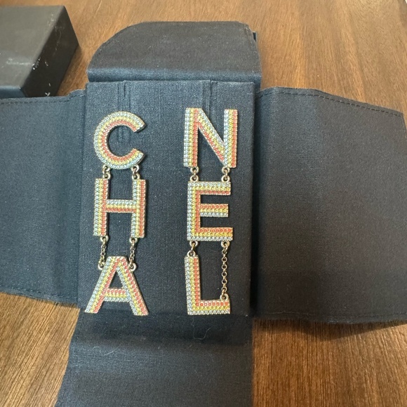 Chanel Crystal Letter Drop Earrings - Picture 1 of 5